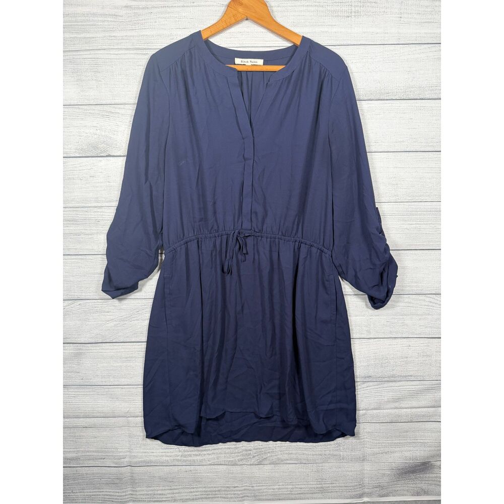 Black Rainn Women's XL Navy Blue Roll Tab Drawstring Waist Shirt Dress 1480